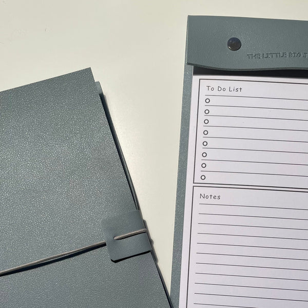 A5 Pale Blue Faux Leather Refillable desk notepad - with lined paper tear off insert