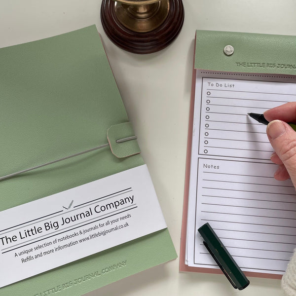 A5 Mint green Faux Leather Refillable desk notepad - with lined paper tear off insert