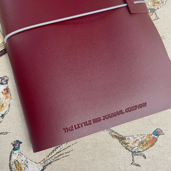 A5 Burgundy Faux Leather Wrap Refillable Journal Notebook - with 2 plain paper notebooks