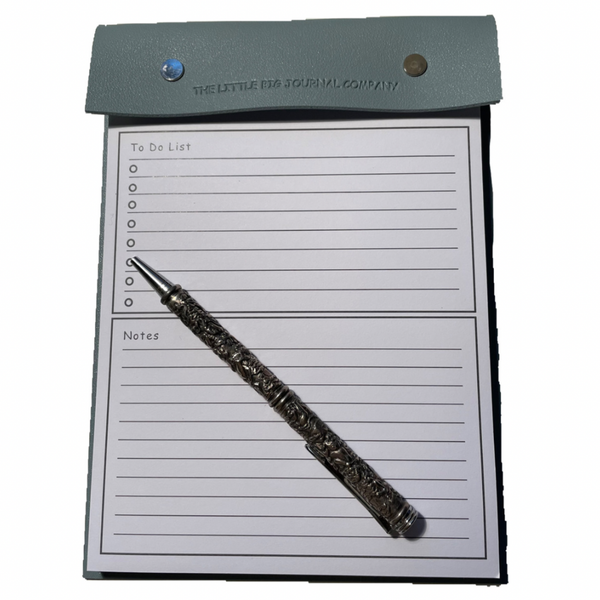 A5 Pale Blue Faux Leather Refillable desk notepad - with lined paper tear off insert