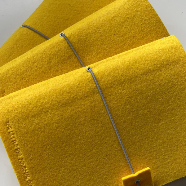 A5 Bright Yellow Felt Wrap Refillable Journal Notebook - with 2 plain paper notebooks