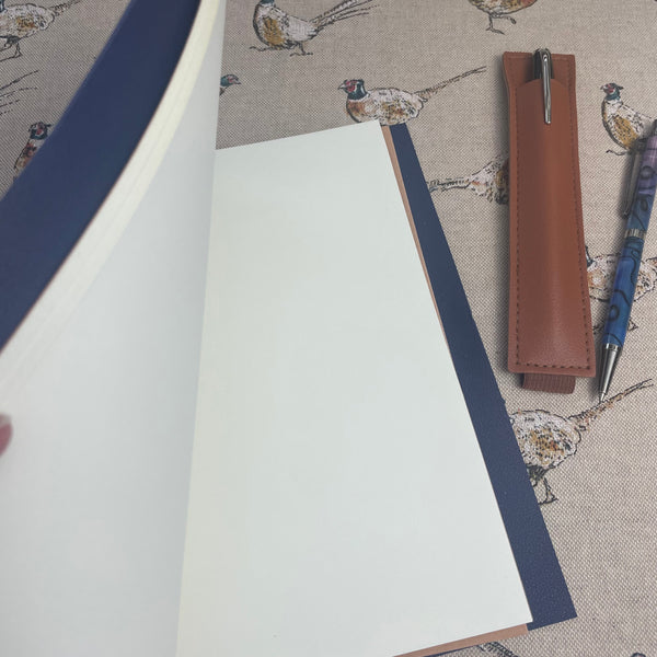 A5 Navy Blue  Faux Leather Wrap Refillable Journal Notebook - with 2 plain paper notebooks