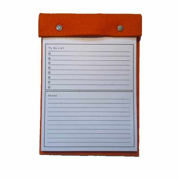 A5 Bright Orange Felt Refillable desk notepad - with lined paper tear off insert