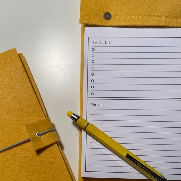 A5 Bright Yellow Felt Refillable desk notepad - with lined paper tear off insert