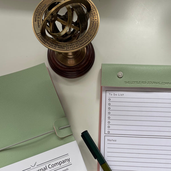 A5 Mint green Faux Leather Refillable desk notepad - with lined paper tear off insert