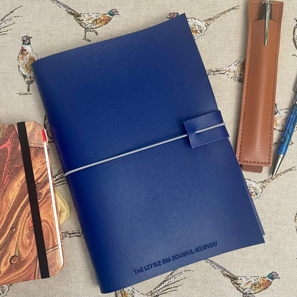 A5 Navy Blue  Faux Leather Wrap Refillable Journal Notebook - with 2 plain paper notebooks