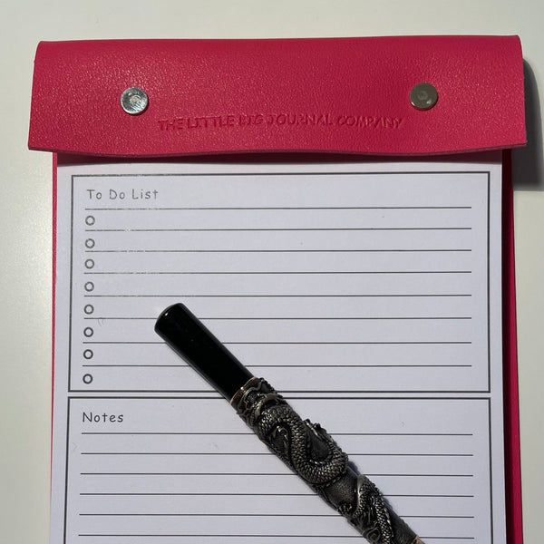 A5 Bright Pink Faux Leather Refillable desk notepad - with lined paper tear off insert