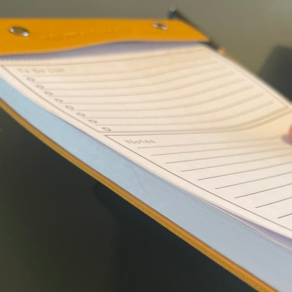 A5 Mustard Yellow Vegan Leather Refillable desk notepad - with lined paper tear off insert