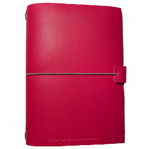 A5 Bright Pink Faux Leather Wrap Refillable Journal Notebook - with 2 plain paper notebooks