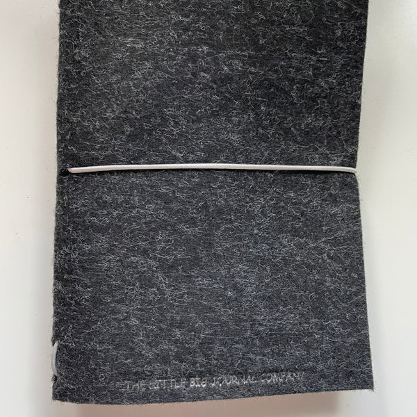 A5 Charcoal Grey Felt Wrap Refillable Journal Notebook - with 2 plain paper notebooks
