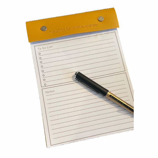 A5 Mustard Yellow Vegan Leather Refillable desk notepad - with lined paper tear off insert