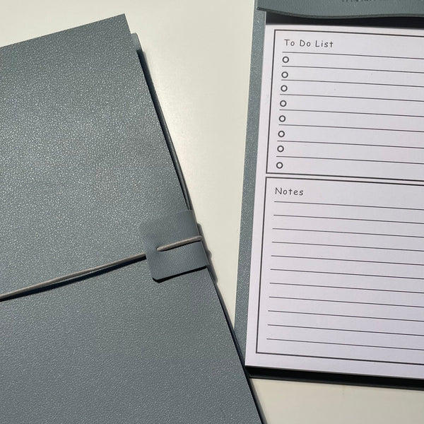 A5 Pale Blue  Faux Leather Wrap Refillable Journal Notebook - with 2 plain paper notebooks