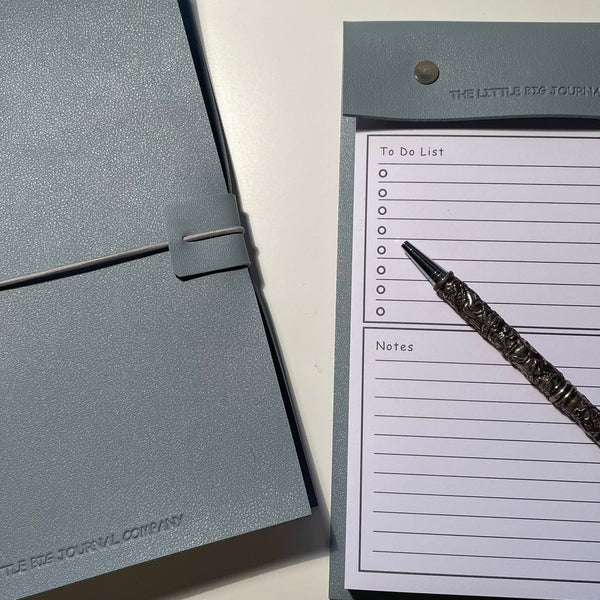 A5 Pale Blue Faux Leather Refillable desk notepad - with lined paper tear off insert