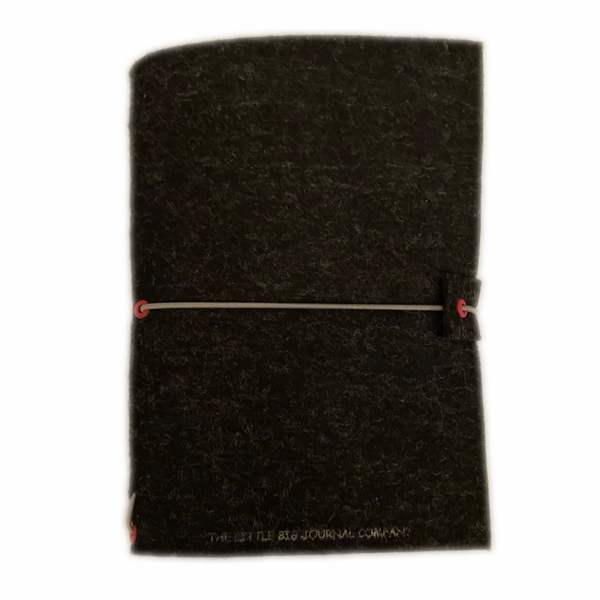 A5 Charcoal Grey Felt Wrap Refillable Journal Notebook - with 2 plain paper notebooks