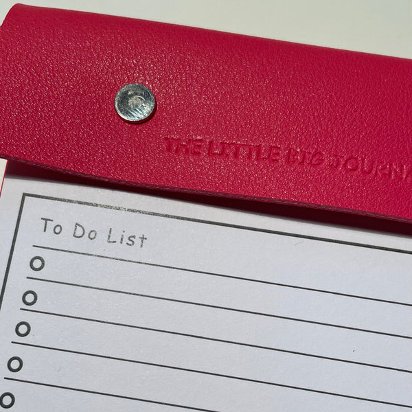 A5 Bright Pink Faux Leather Refillable desk notepad - with lined paper tear off insert