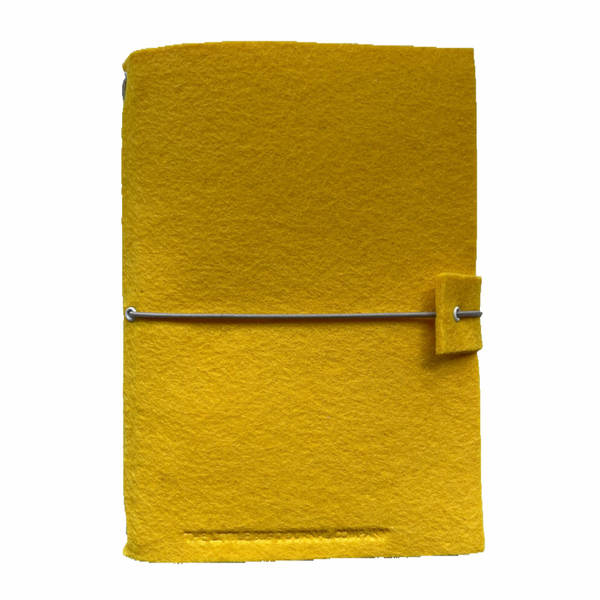 A5 Bright Yellow Felt Wrap Refillable Journal Notebook - with 2 plain paper notebooks