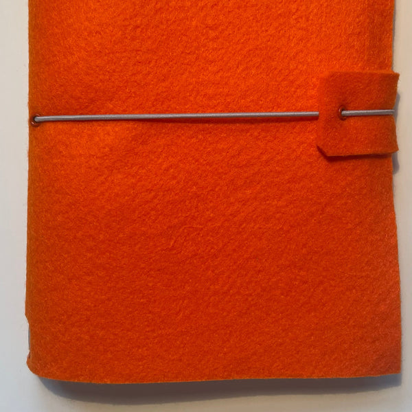 A5 Bright Orange Felt Wrap Refillable Journal Notebook - with 2 plain paper inserts