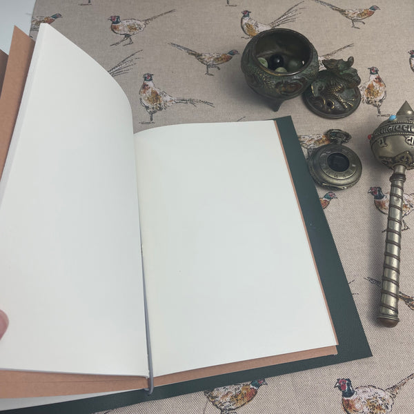 A5 Dark Green Faux Leather Wrap Refillable Journal Notebook - with plain pages inserts.