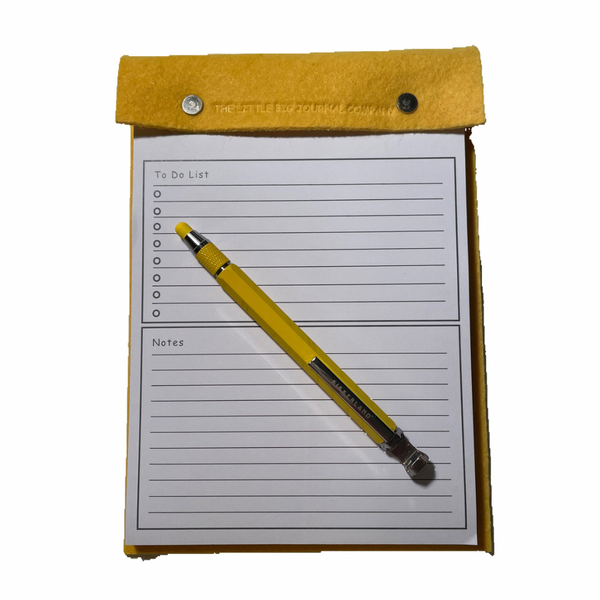 A5 Bright Yellow Felt Refillable desk notepad - with lined paper tear off insert
