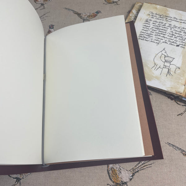 A5 Burgundy Faux Leather Wrap Refillable Journal Notebook - with 2 plain paper notebooks