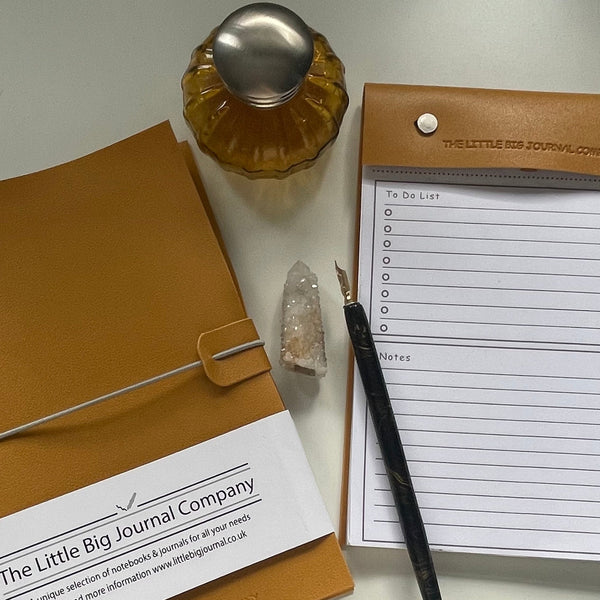 A5 Mustard Yellow Vegan Leather Refillable desk notepad - with lined paper tear off insert