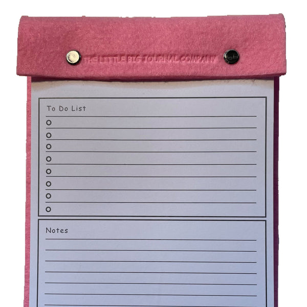 A5 Bright Pink Felt Refillable desk notepad - with lined paper tear off insert