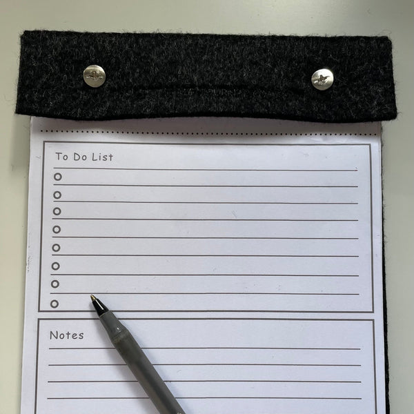 A5 charcoal grey felt wrap with refillable to do list and notepad