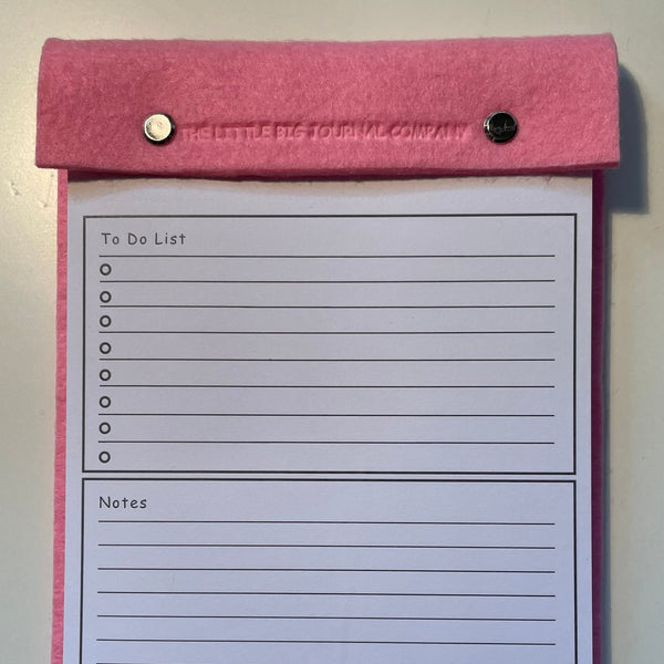 A5 pink felt covered notepad with tear off pages for a to do list
