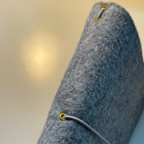 A5 silver grey felt wrap notebook refillable with yellow highlights and elastic strap