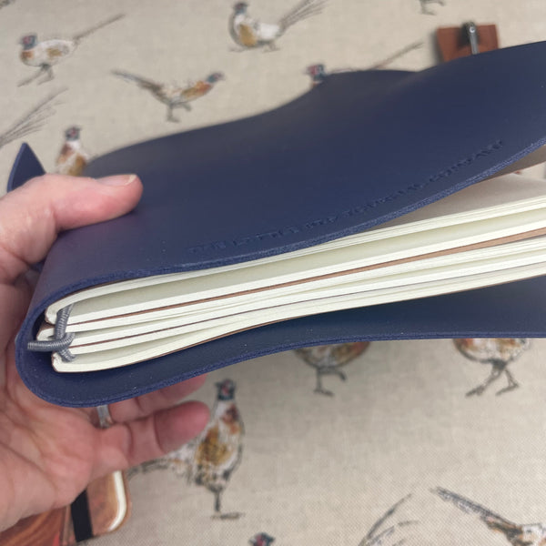 A5 Navy Blue  Faux Leather Wrap Refillable Journal Notebook - with 2 plain paper notebooks