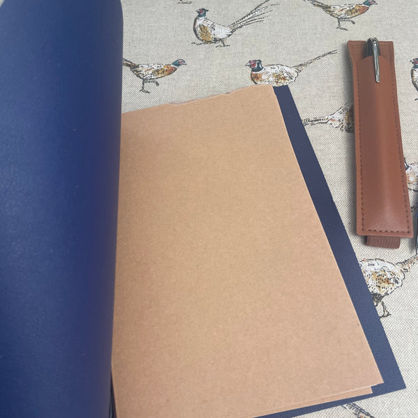 A5 Navy Blue  Faux Leather Wrap Refillable Journal Notebook - with 2 plain paper notebooks