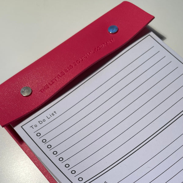 A5 Bright Pink Faux Leather Refillable desk notepad - with lined paper tear off insert