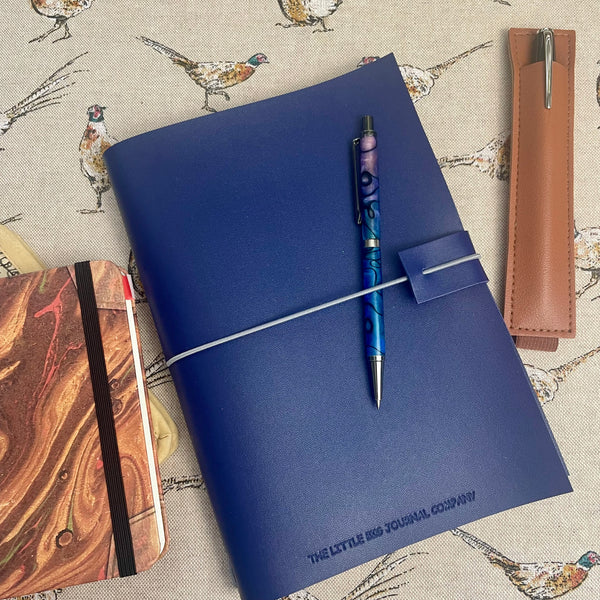 A5 Navy Blue  Faux Leather Wrap Refillable Journal Notebook - with 2 plain paper notebooks