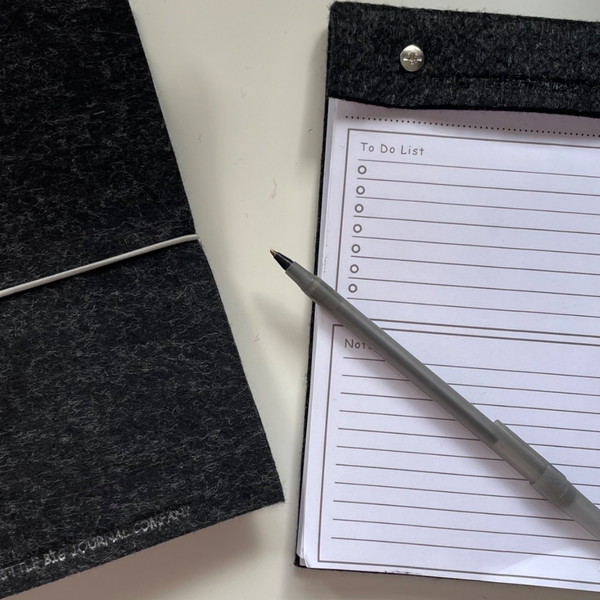 A5 Silver Grey Felt Refillable desk notepad - with lined paper tear off insert