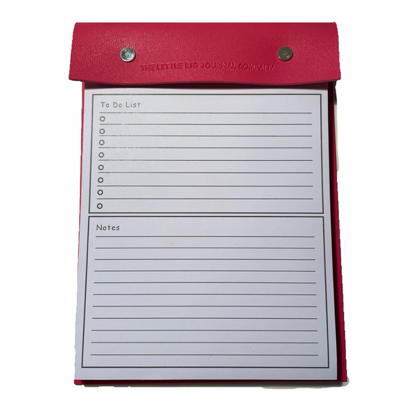 A5 Bright Pink Faux Leather Refillable desk notepad - with lined paper tear off insert