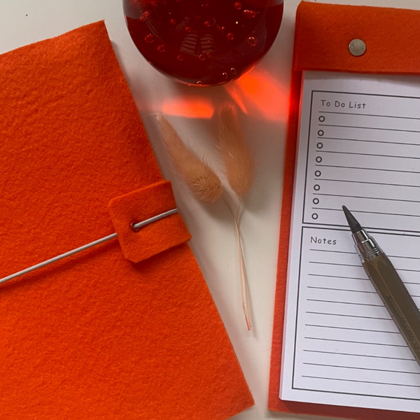A5 Bright Orange Felt Refillable desk notepad - with lined paper tear off insert