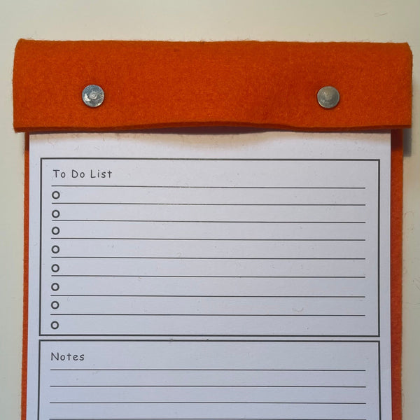 A5 Bright Orange Felt Refillable desk notepad - with lined paper tear off insert