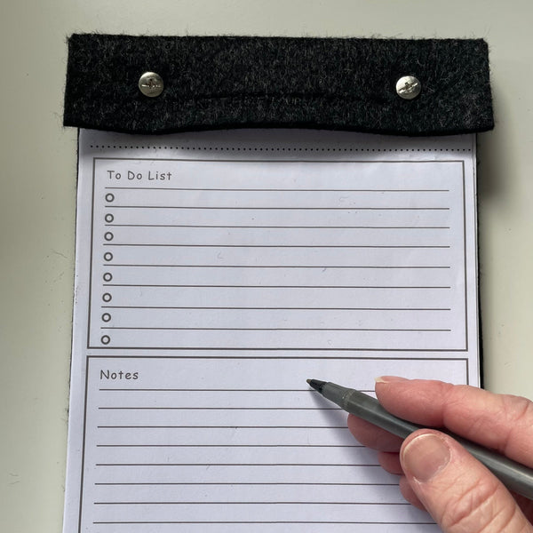 A5 Charcoal Grey Felt Refillable desk notepad - with lined paper tear off insert
