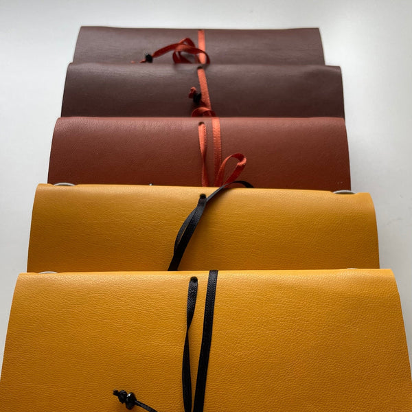 A6 Brown Faux Leather Refillable Journal Notebook - with quality vellum plain pages inserts.