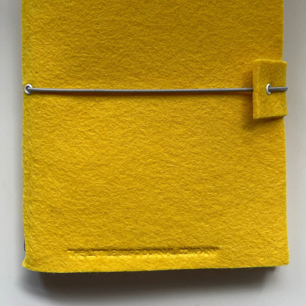 A5 Bright Yellow Felt Wrap Refillable Journal Notebook - with 2 plain paper notebooks