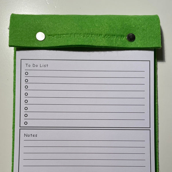 A5 Felt Refillable desk notepad - Bright green with lined paper tear off insert