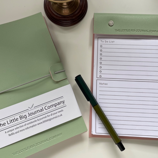 A5 Mint green Faux Leather Refillable desk notepad - with lined paper tear off insert