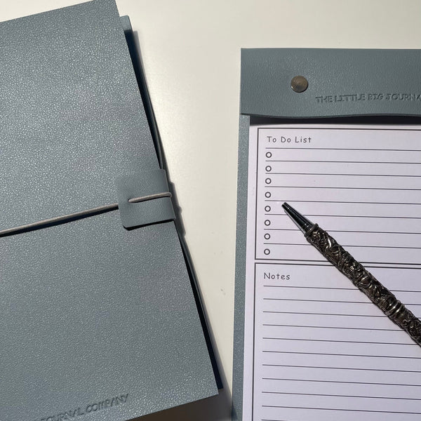 A5 Pale Blue  Faux Leather Wrap Refillable Journal Notebook - with 2 plain paper notebooks