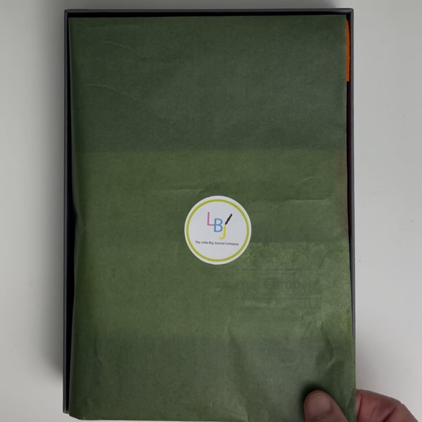 Gift box containing a refillable A5 journal notebook and a matching tear off desk notepad