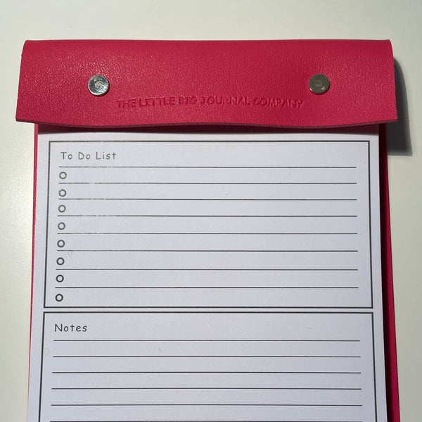 A5 Bright Pink Faux Leather Refillable desk notepad - with lined paper tear off insert