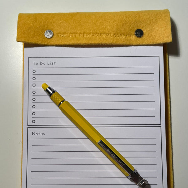 A5 Bright Yellow Felt Refillable desk notepad - with lined paper tear off insert