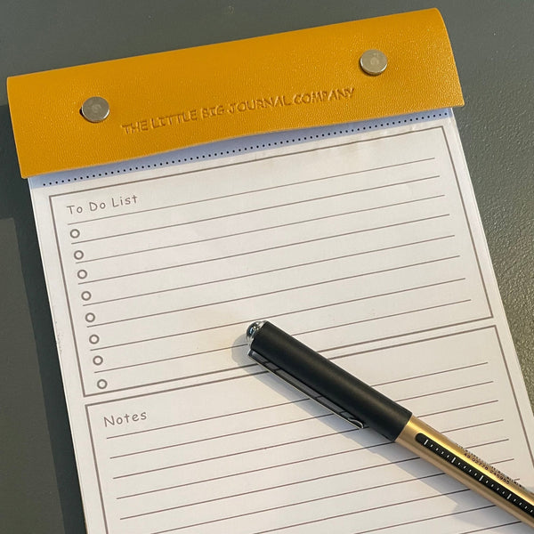 A5 Mustard Yellow Vegan Leather Refillable desk notepad - with lined paper tear off insert