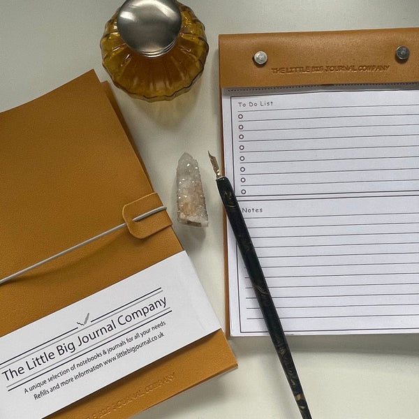 A5 Mustard Yellow Vegan Leather Refillable desk notepad - with lined paper tear off insert