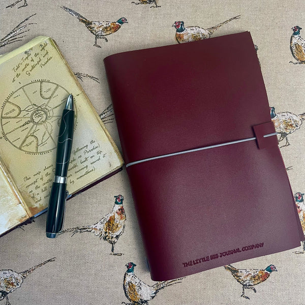 A5 Burgundy Faux Leather Wrap Refillable Journal Notebook - with 2 plain paper notebooks