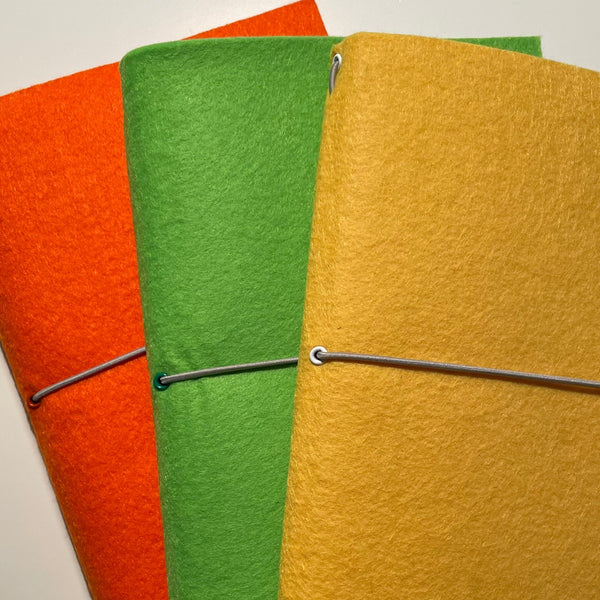 A5 Felt Refillable desk notepad - Bright green with lined paper tear off insert